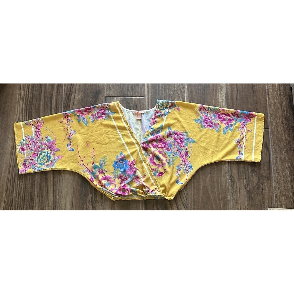 Flying Tomato‎ Floral Mustard Yellow Wrap Crop Top IT9795C-TJ Womens Small